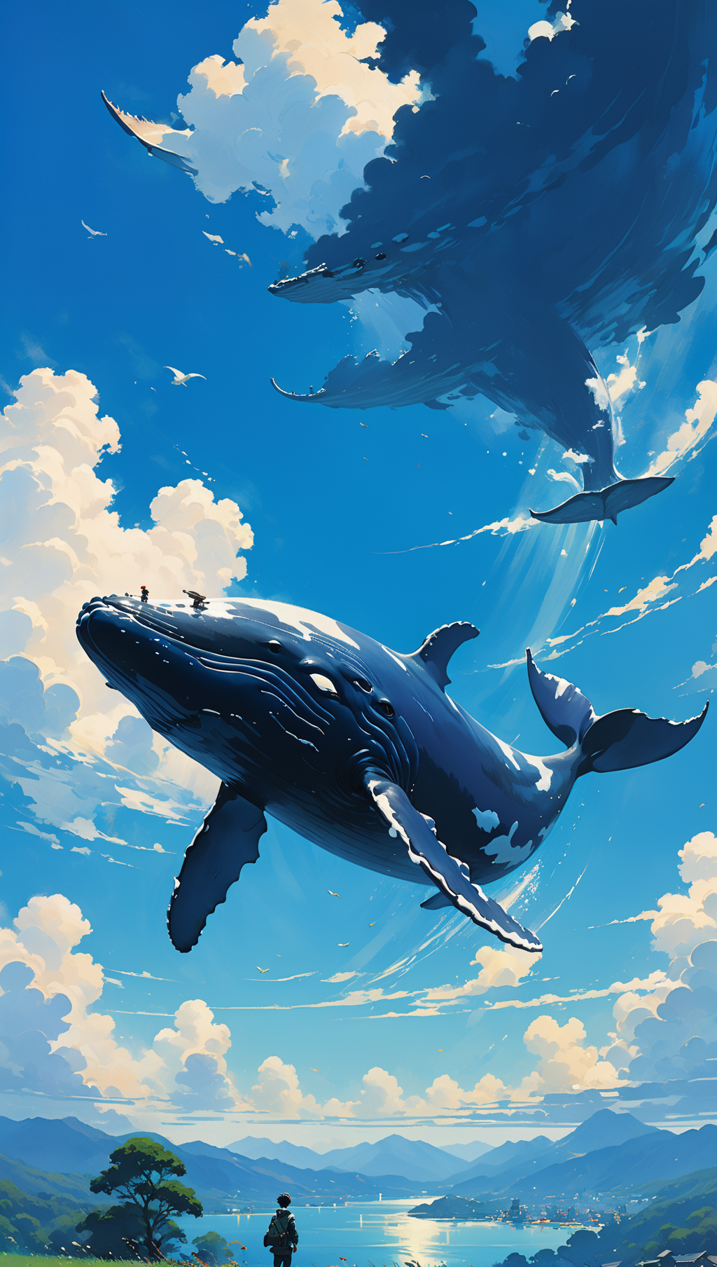 00721-2641760683-whale blue flying, in the sky clean, acrylic painting, trending on pixiv fanbox, palette knife and brush strokes, style of makot.png